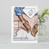 シルバーと金ゴールドシックな誕生日パーティーフォイル投資 箔招待状 (立ち正面)