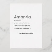 シルバーと金ゴールドシックな誕生日パーティーフォイル投資 箔招待状 (裏面)