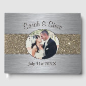 シルバーと金ゴールドスパークルの結婚写真のゲストブック ゲストブック (正面)