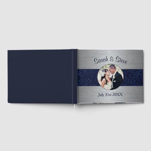 シルバーと金ゴールドスパークルの結婚写真のゲストブック ゲストブック (全面)