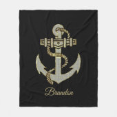 シルバーと金ゴールドトーン航海のボートいかり フリースブランケット (正面)