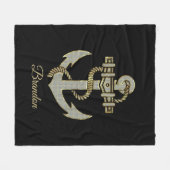 シルバーと金ゴールドトーン航海のボートいかり フリースブランケット (正面(横))