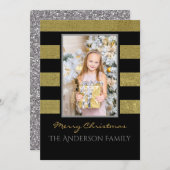 シルバーと金ゴールドフォトクリスマス シーズンカード (正面/裏面)