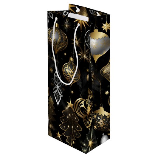 シルバーと金ゴールド伝統的オーナメント ワインギフトバッグ (裏面アングル)