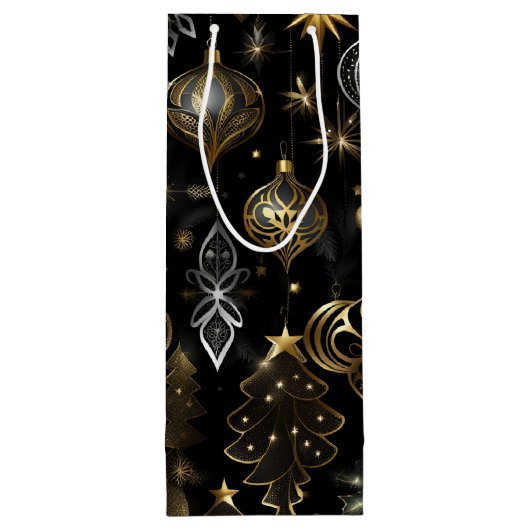 シルバーと金ゴールド伝統的オーナメント ワインギフトバッグ (裏面)