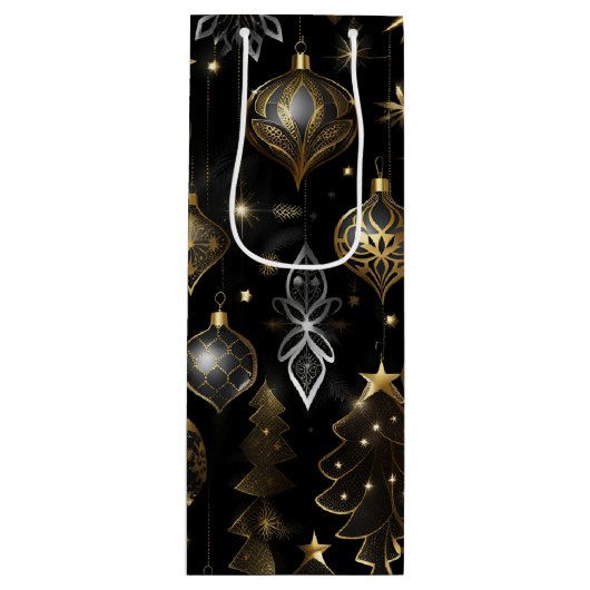 シルバーと金ゴールド伝統的オーナメント ワインギフトバッグ (正面)