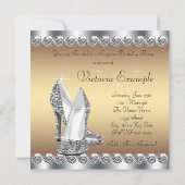 シルバーと金ゴールド女性サプライズ誕生日パーティー 招待状 (裏面)