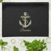 シルバーと金ゴールド航海のトーンボートいかりフリースb キッチンタオル (折り畳み)