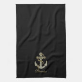 シルバーと金ゴールド航海のトーンボートいかりフリースb キッチンタオル (縦)