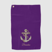 シルバーと金ゴールド航海のトーンボートいかりフリースb ゴルフタオル (正面)