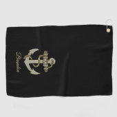 シルバーと金ゴールド航海のトーンボートいかりフリースb ゴルフタオル (横)