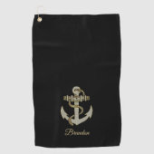 シルバーと金ゴールド航海のトーンボートいかりフリースb ゴルフタオル (正面)
