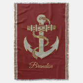 シルバーと金ゴールド航海のトーンボートいかりフリースb スローブランケット (正面縦)