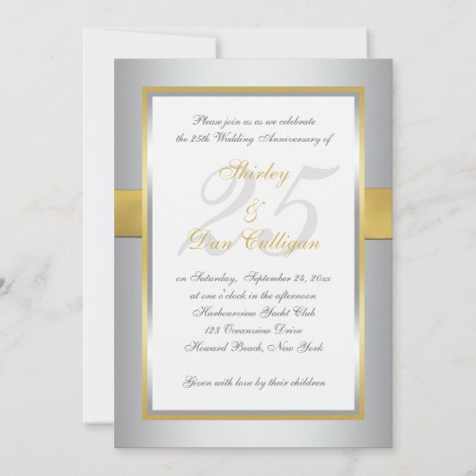 シルバーと金ゴールド25周年記念招待状 招待状 (裏面)