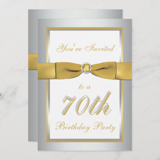 シルバーと金ゴールド70番目の誕生日招待状 招待状 (正面/裏面)