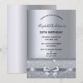 シルバーのおしゃれな誕生日 招待状 (正面/裏面)