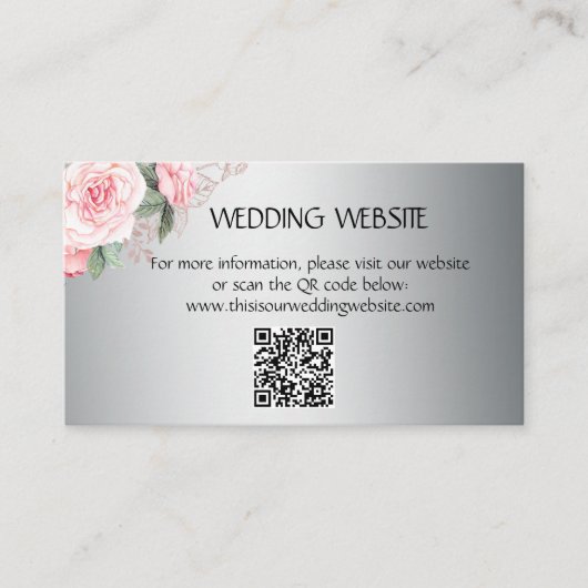 シルバーのウェブサイトにピンク結婚のバラ エンクロージャーカード (正面)