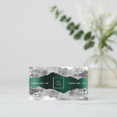 シルバーのエメラルドグリーンゲート大理石ロゴQRコード 名刺 (スタンド正面)