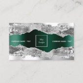 シルバーのエメラルドグリーンゲート大理石ロゴQRコード 名刺 (正面)