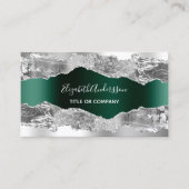 シルバーのエメラルドグリーンゲート大理石QRコード写真 名刺 (正面)