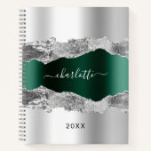 シルバーのエメラルドグリーン瑪瑙の大理石名台本 ノートブック (正面)