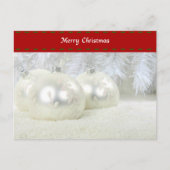 シルバーのオーナメントと雪でクリスマスを楽しむ ポストカード (正面)