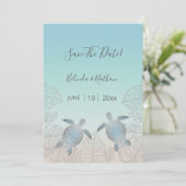 シルバーのカメ ビーチスタイルのSave The Dateカード 招待状 (スタンド正面)