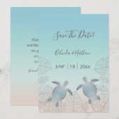 シルバーのカメ ビーチスタイルのSave The Dateカード 招待状 (正面/裏面)