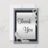 シルバーのキラキラ輝くスティレット&ストリーマーズありがとう サンキューカード (正面)