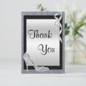 シルバーのキラキラ輝くスティレット&ストリーマーズありがとう サンキューカード (スタンド正面)