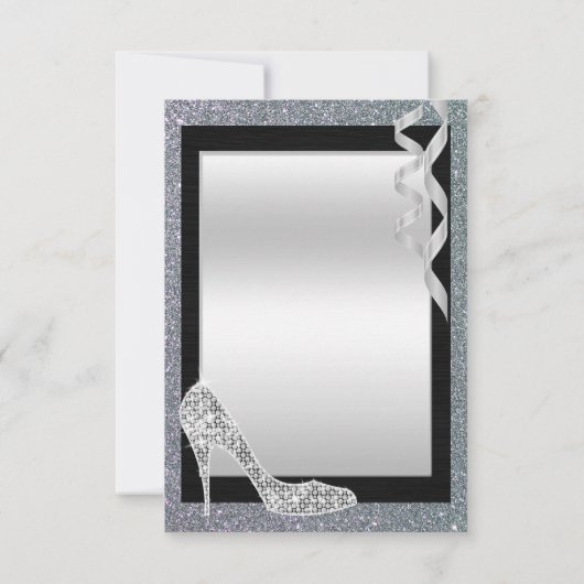 シルバーのキラキラ輝くスティレット&ストリーマーズありがとう サンキューカード (裏面)