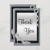 シルバーのキラキラ輝くスティレット&ストリーマーズありがとう サンキューカード (正面/裏面)