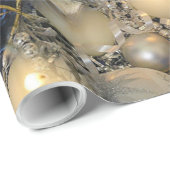 シルバーのクリスマスボール、シルバーの弓とロウソク ラッピングペーパー (ロールコーナー)