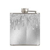 シルバーのグリッターが黒のモノグラム名を滴らせる フラスク (裏面)