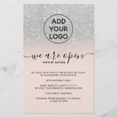 シルバーのグリッター ロゴ ピンク お知らせ 開店しました チラシ (正面)