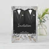 シルバーのゲイ ウェディング 招待状 (スタンド正面)