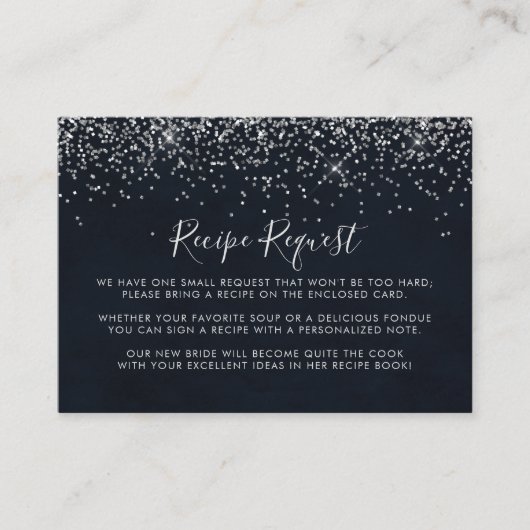 シルバーのコンフェッティ ウェディング レシピ リクエストカード エンクロージャーカード (正面)