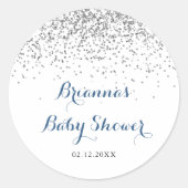 シルバーのコンフェッティ ミニマリスト ベビーシャワー フェイバー ラウンドシール (正面)