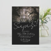 シルバーのディスコボール 誕生日 モダン サプライズパーティー 招待状 (スタンド正面)