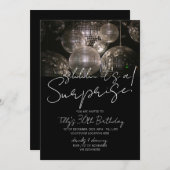 シルバーのディスコボール 誕生日 モダン サプライズパーティー 招待状 (正面/裏面)