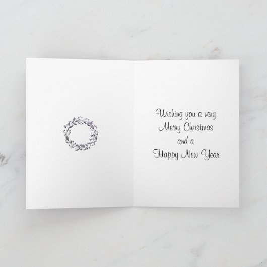 シルバーのトナカイとリース 赤いクリスマス カード (内部)