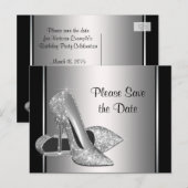 シルバーのハイヒール靴のSave The Date 案内ポストカード (正面/裏面)