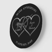 シルバーのハートと数字 ラージ壁時計 (傾斜)