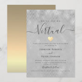 シルバーのバーチャルウェディング 招待状 (正面/裏面)