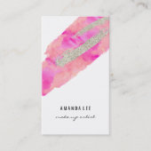 シルバーのフェイクグリッターブラシストロークの水色 名刺 (正面)