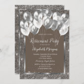 シルバーのフレームがバルーンを連れ去る茶色の退職 招待状 (正面/裏面)