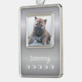 シルバーのペット写真オーナメント - 縦フレーム、クリスマス シルバープレートフレームオーナメント (左)
