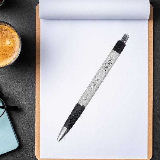 シルバーのモノグラム名前スクリプト ボールペン