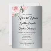 シルバーのリハーサルでみすぼらしいシックなピンク結婚のバラ 招待状 (正面)