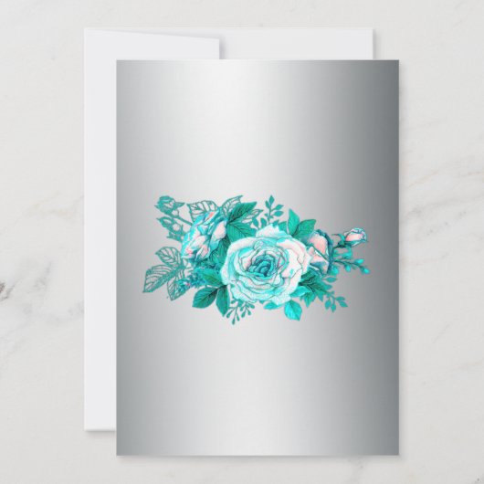 シルバーのリハーサルにシャビー・シックなアクア結婚バラ 招待状 (裏面)